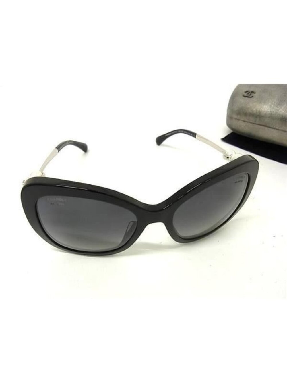 Chanel Sunglasses Costume Pearl Line Black Silver White Acetate Metal Faux